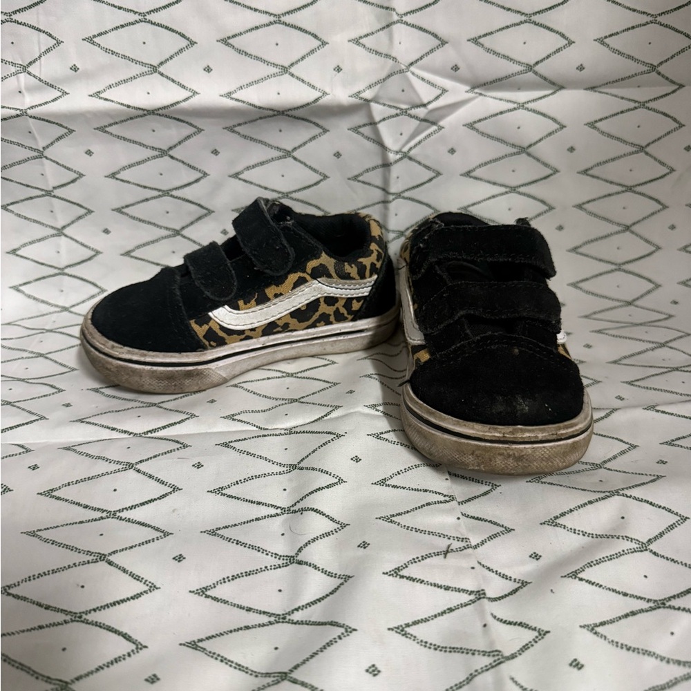 Vans Kids Black Sneakers with Leopard Accent
